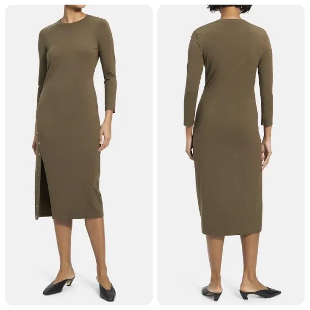 Theory Olive Long Sleeve Button Front Perry Dress M